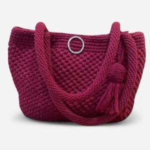 Knit Tassel Tote Bag - Burgundy  Handmade BY ME